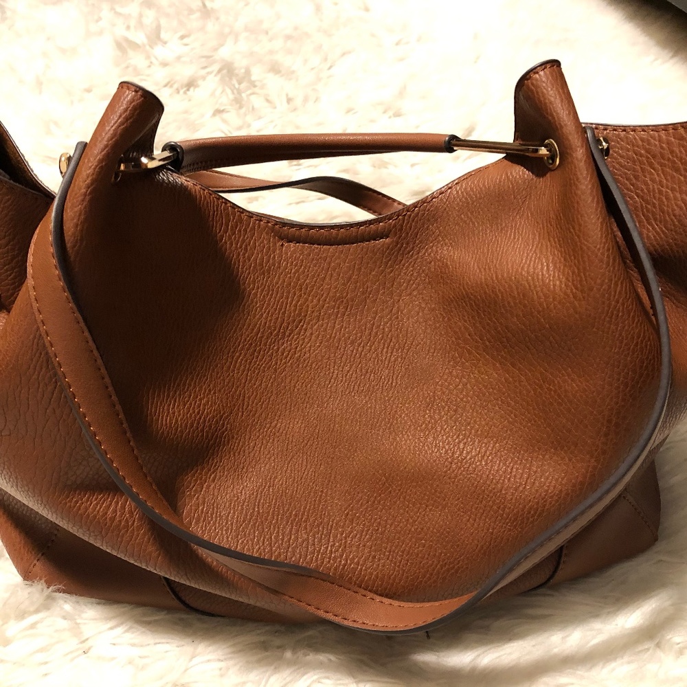 Sondra Roberts Squared Camel Brown Shopper Handbag